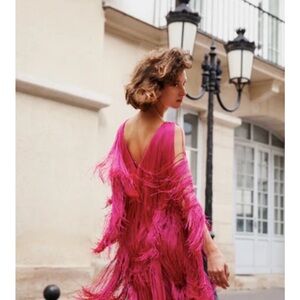 Vibrant Fuchsia Low Back Fringe - Lucero Dress